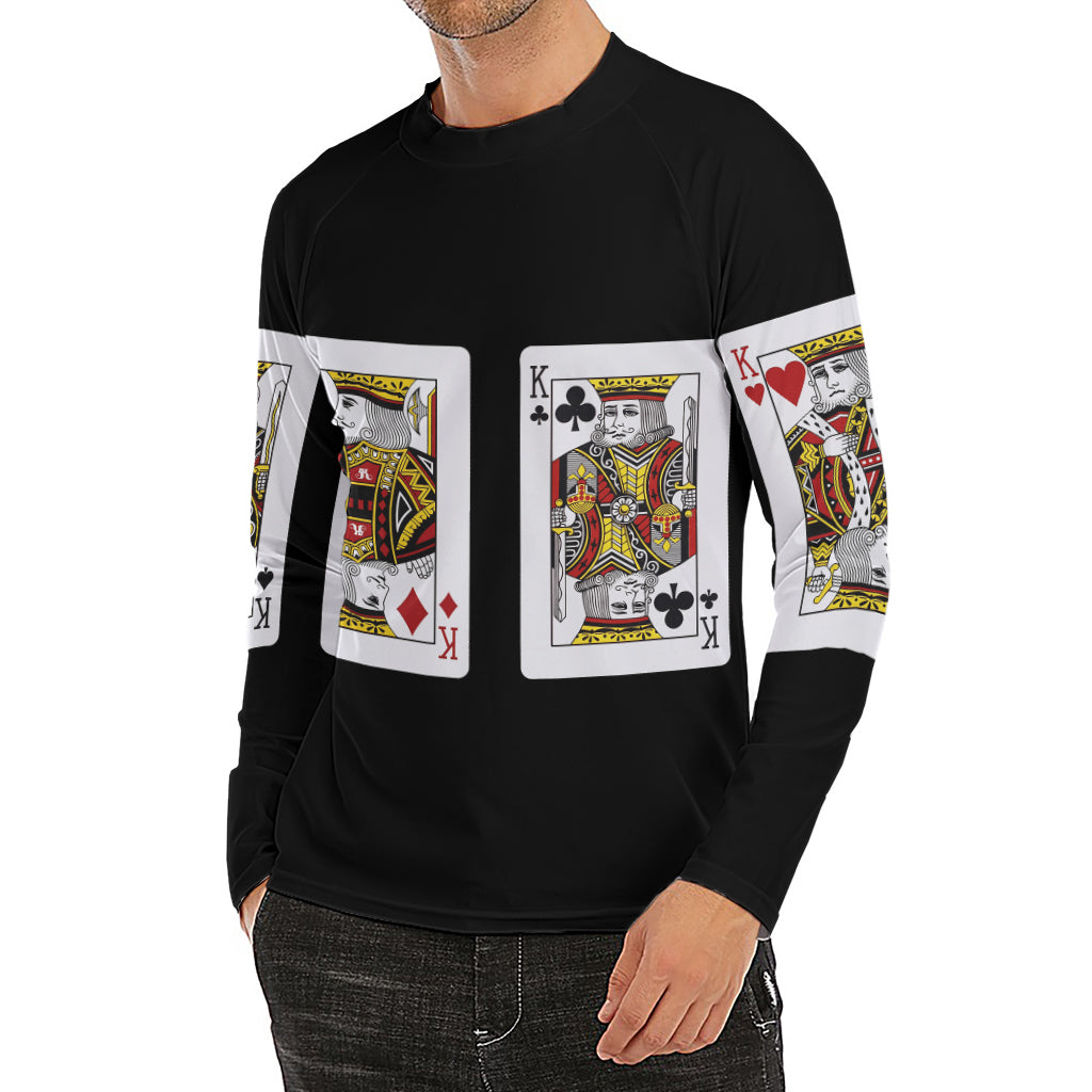 Four Kings Playing Cards Print Men's Long Sleeve Rash Guard