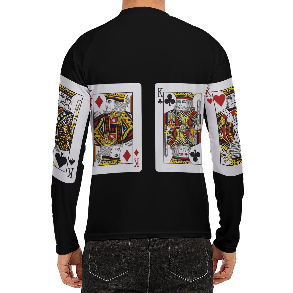 Four Kings Playing Cards Print Men's Long Sleeve Rash Guard