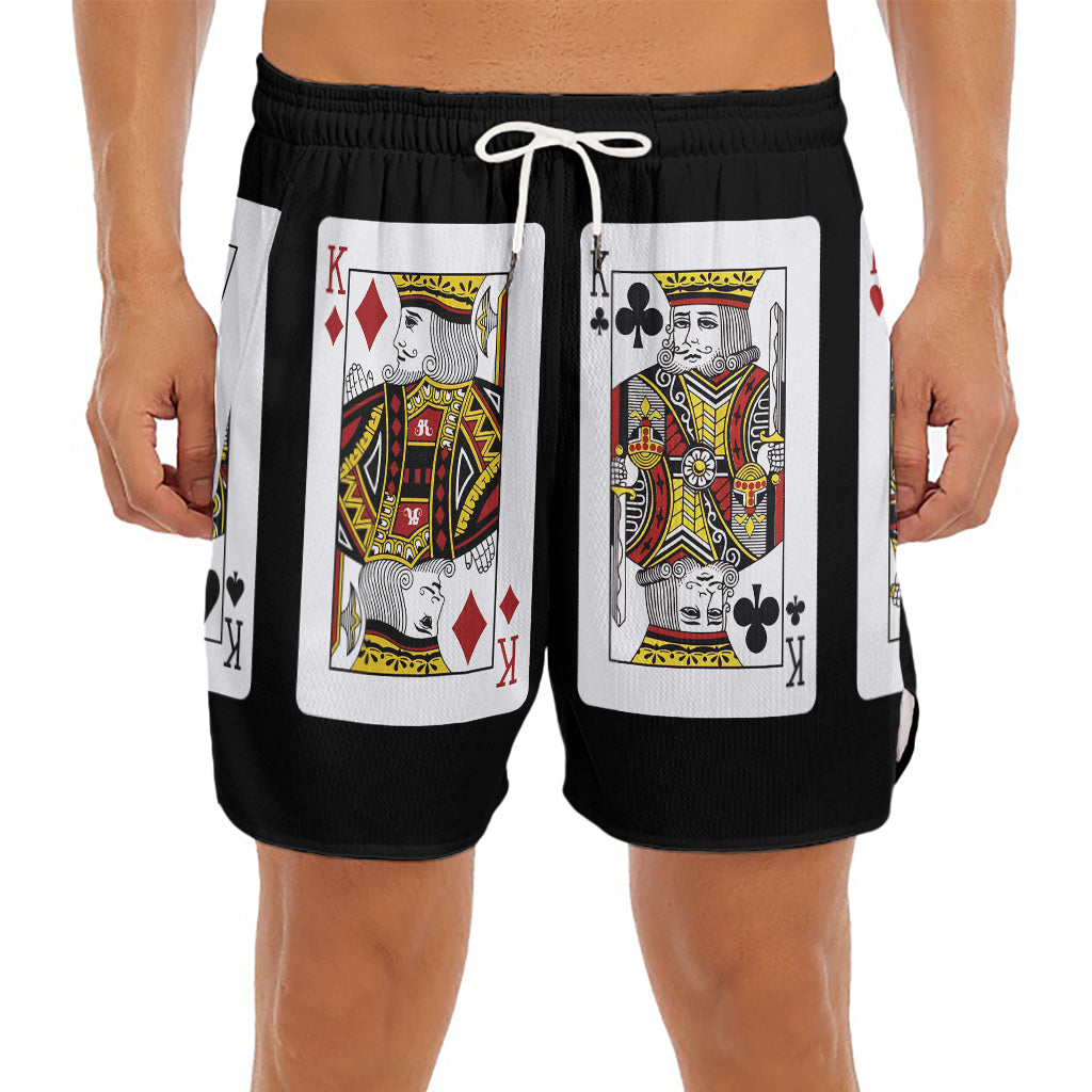 Four Kings Playing Cards Print Men's Split Running Shorts