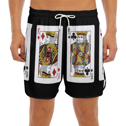 Four Kings Playing Cards Print Men's Split Running Shorts