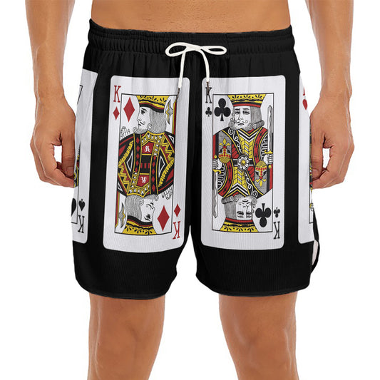 Four Kings Playing Cards Print Men's Split Running Shorts