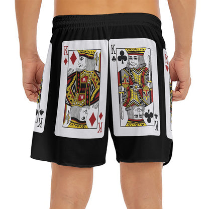Four Kings Playing Cards Print Men's Split Running Shorts