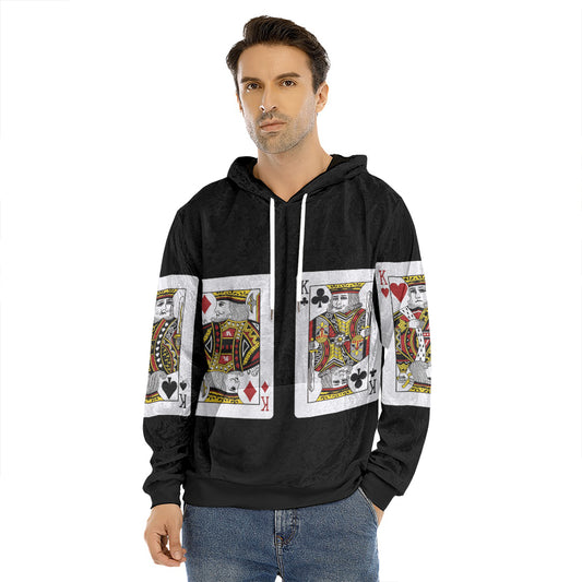 Four Kings Playing Cards Print Men's Velvet Pullover Hoodie