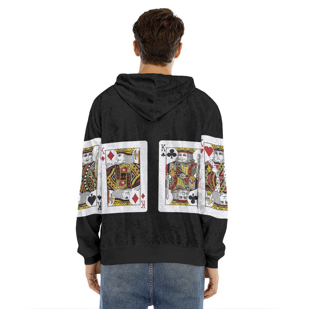 Four Kings Playing Cards Print Men's Velvet Pullover Hoodie
