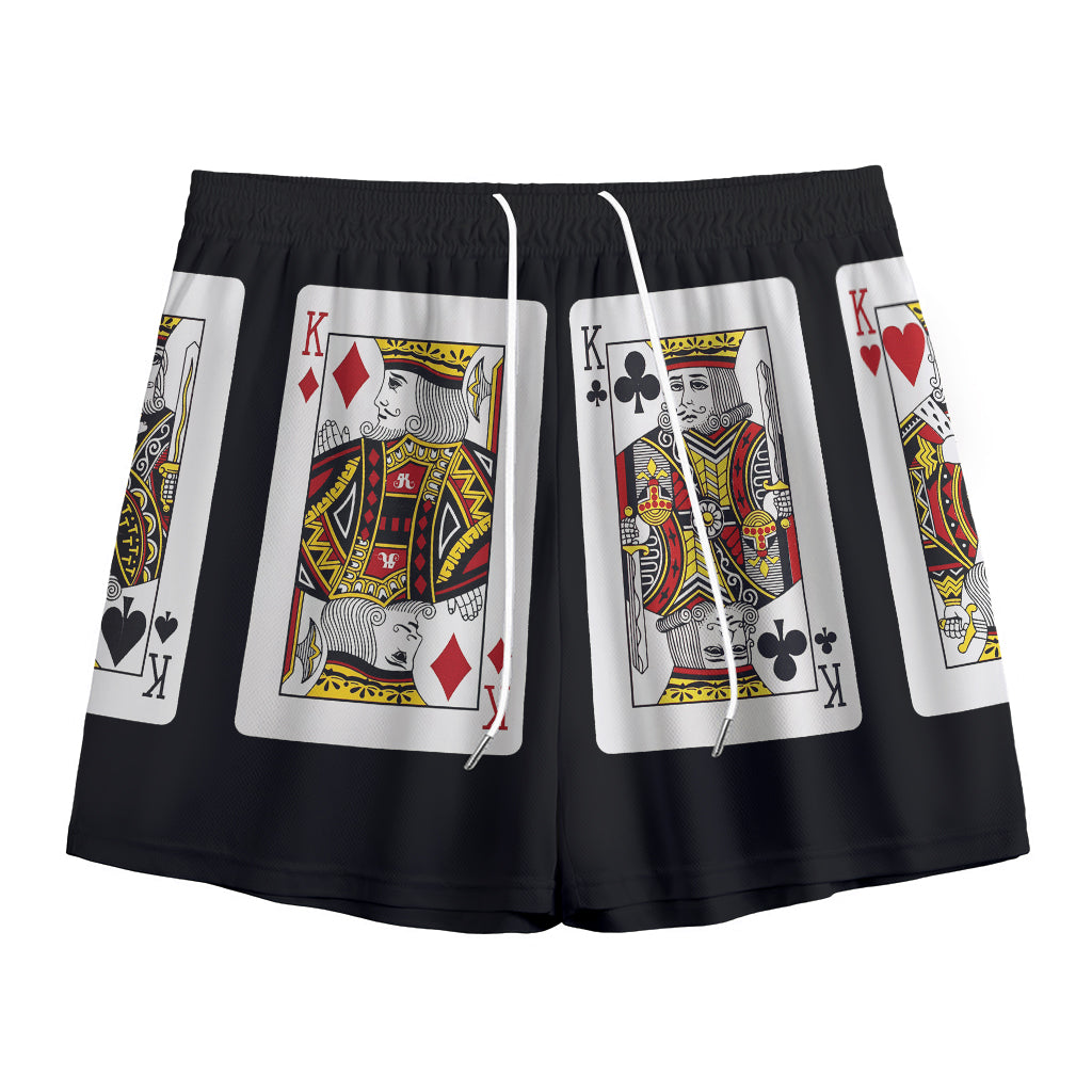 Four Kings Playing Cards Print Mesh Shorts