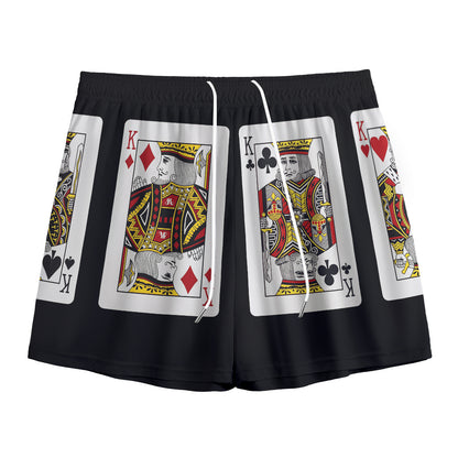 Four Kings Playing Cards Print Mesh Shorts