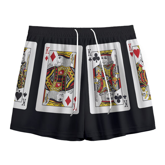 Four Kings Playing Cards Print Mesh Shorts