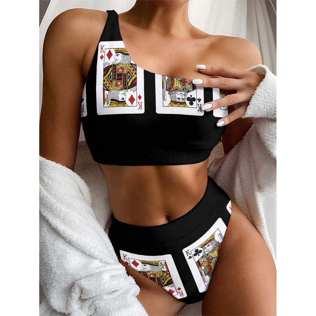 Four Kings Playing Cards Print One Shoulder Bikini Top