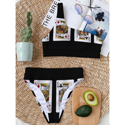 Four Kings Playing Cards Print One Shoulder Bikini Top