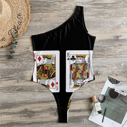 Four Kings Playing Cards Print One Shoulder Bodysuit