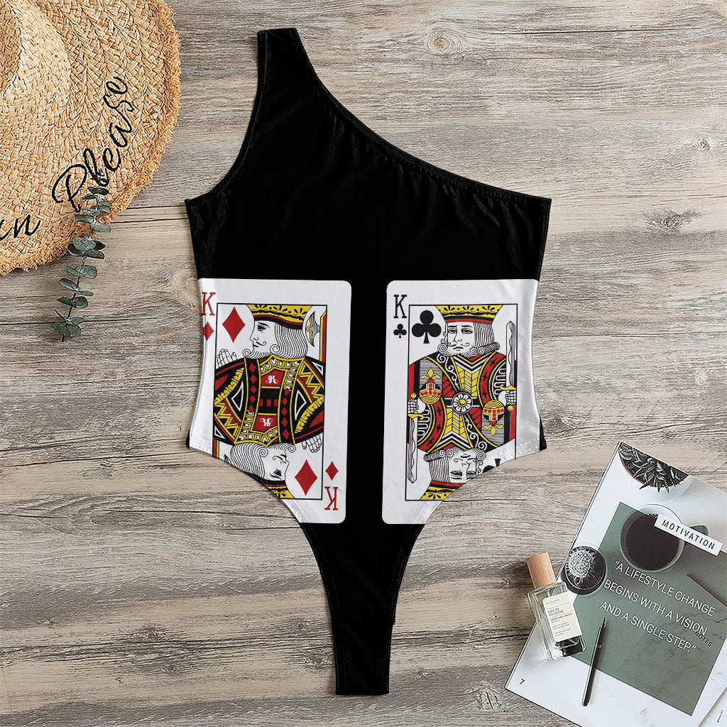 Four Kings Playing Cards Print One Shoulder Bodysuit