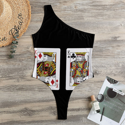 Four Kings Playing Cards Print One Shoulder Bodysuit