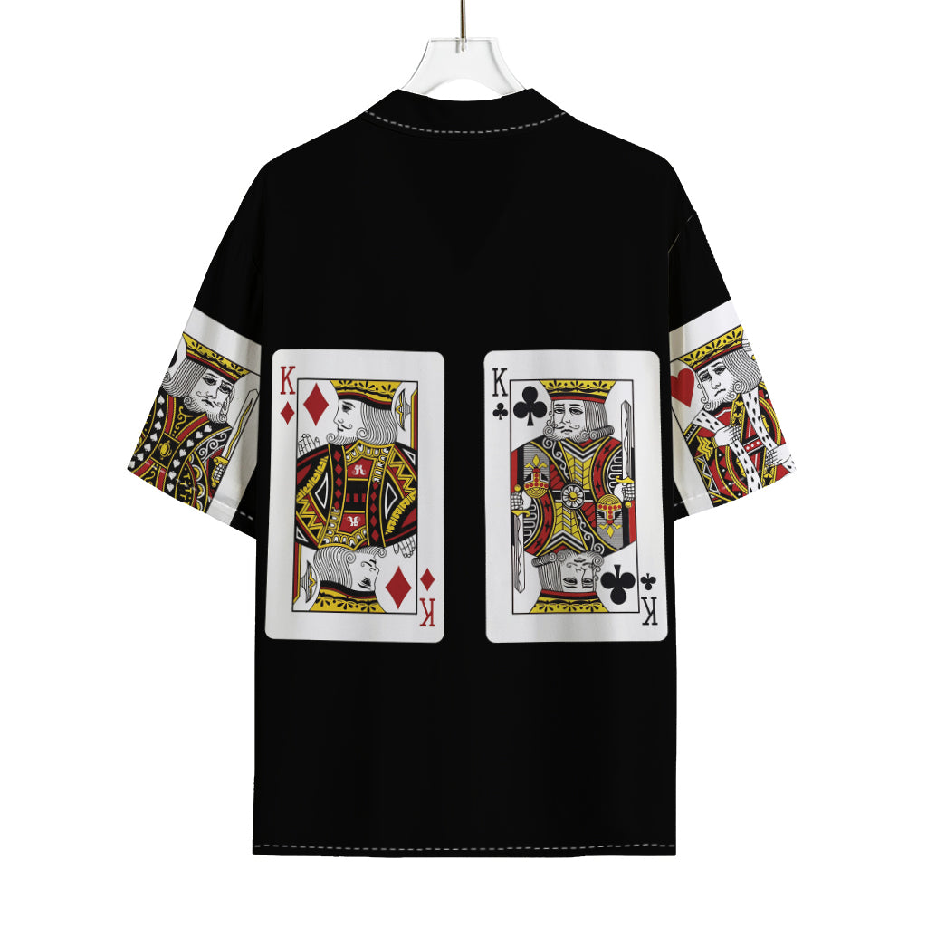 Four Kings Playing Cards Print Rayon Hawaiian Shirt