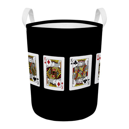 Four Kings Playing Cards Print Round Laundry Basket