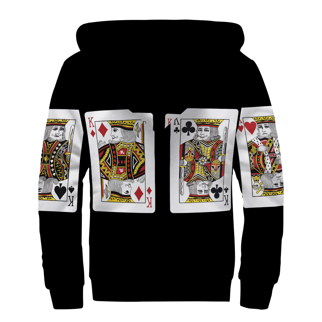Four Kings Playing Cards Print Sherpa Lined Zip Up Hoodie
