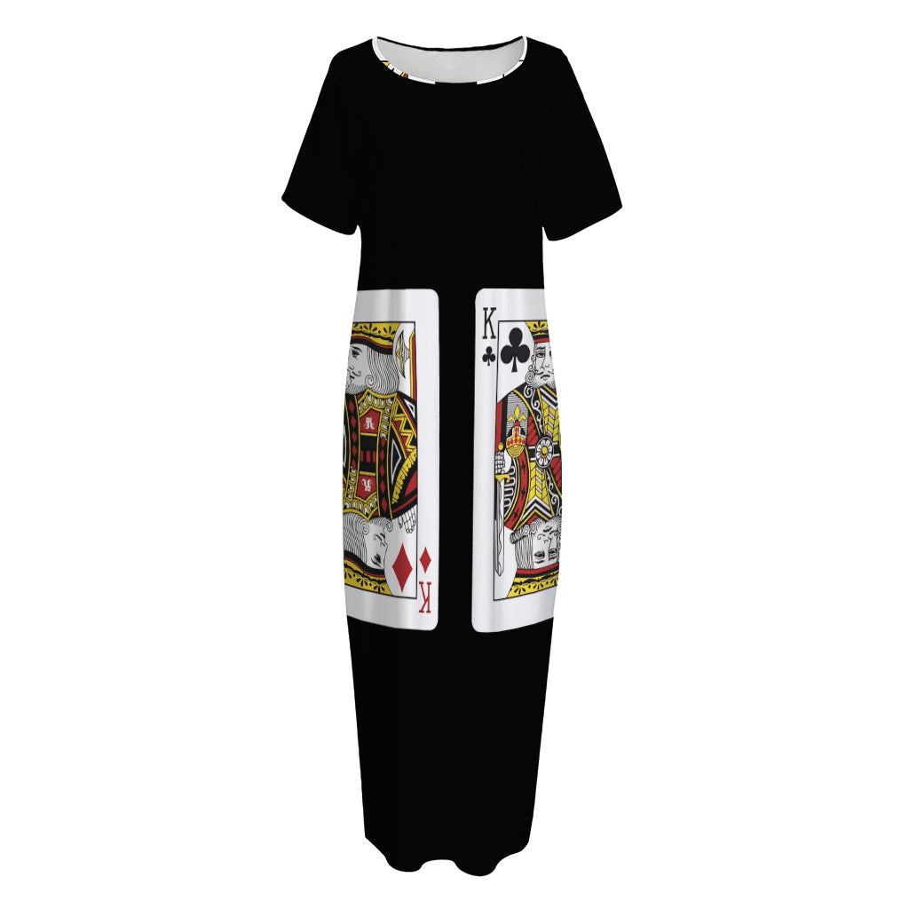 Four Kings Playing Cards Print Short Sleeve Long Nightdress