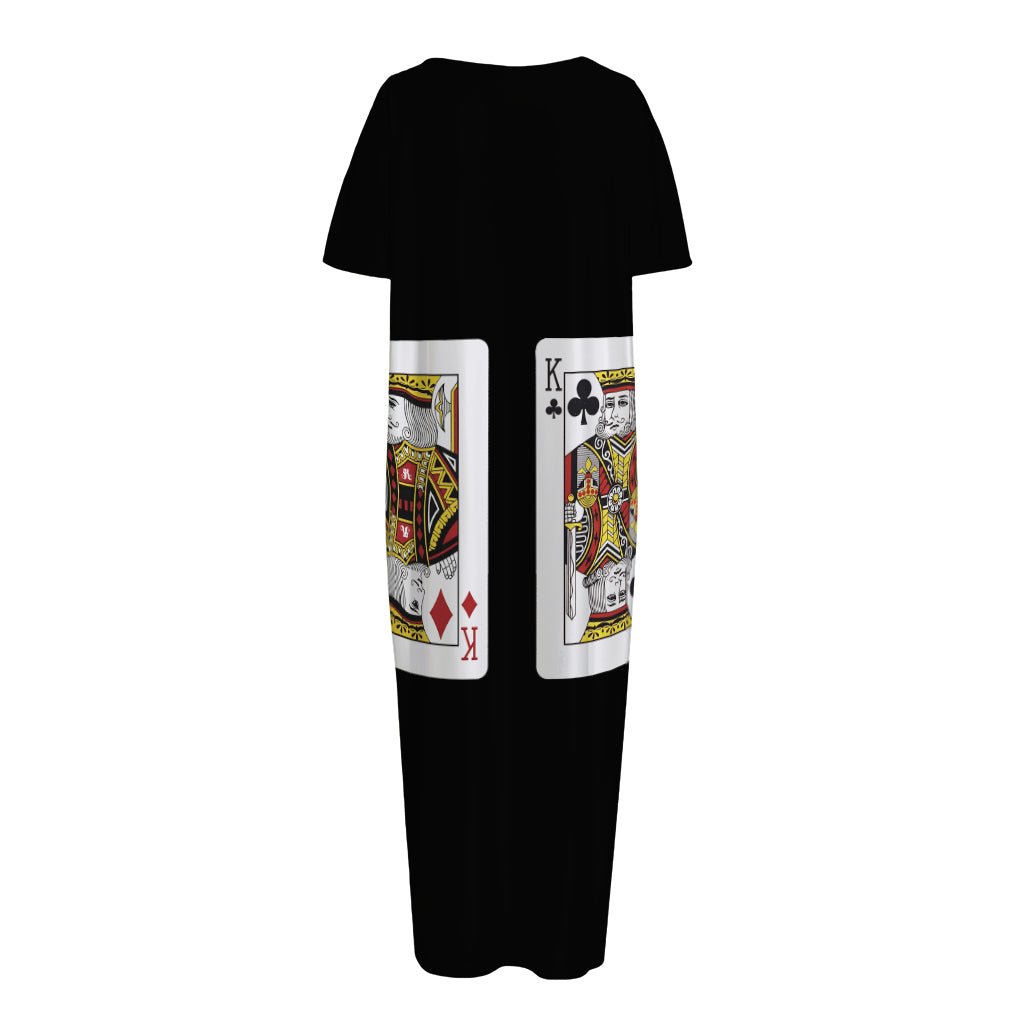 Four Kings Playing Cards Print Short Sleeve Long Nightdress