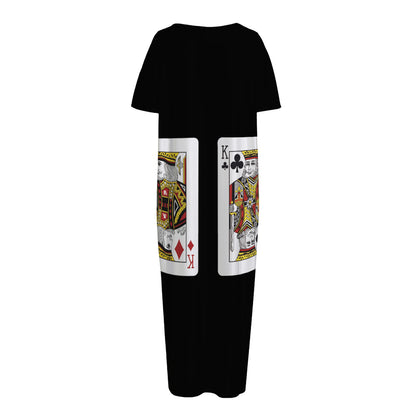 Four Kings Playing Cards Print Short Sleeve Long Nightdress