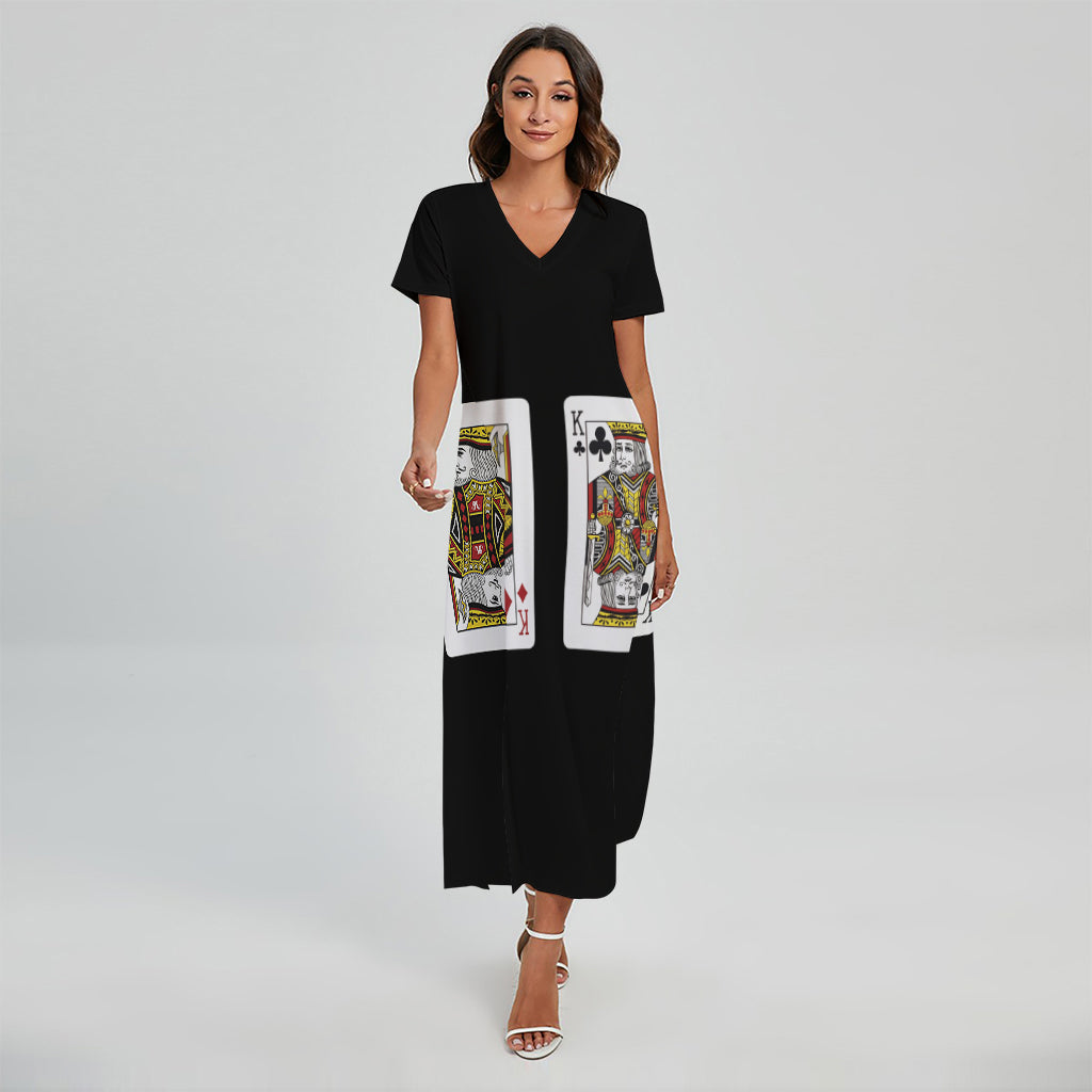 Four Kings Playing Cards Print Short Sleeve Maxi Dress