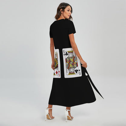 Four Kings Playing Cards Print Short Sleeve Maxi Dress