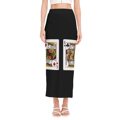 Four Kings Playing Cards Print Side Slit Maxi Skirt