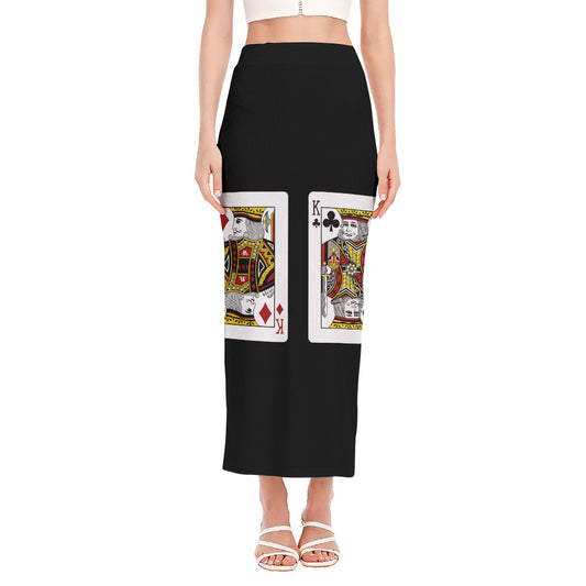 Four Kings Playing Cards Print Side Slit Maxi Skirt