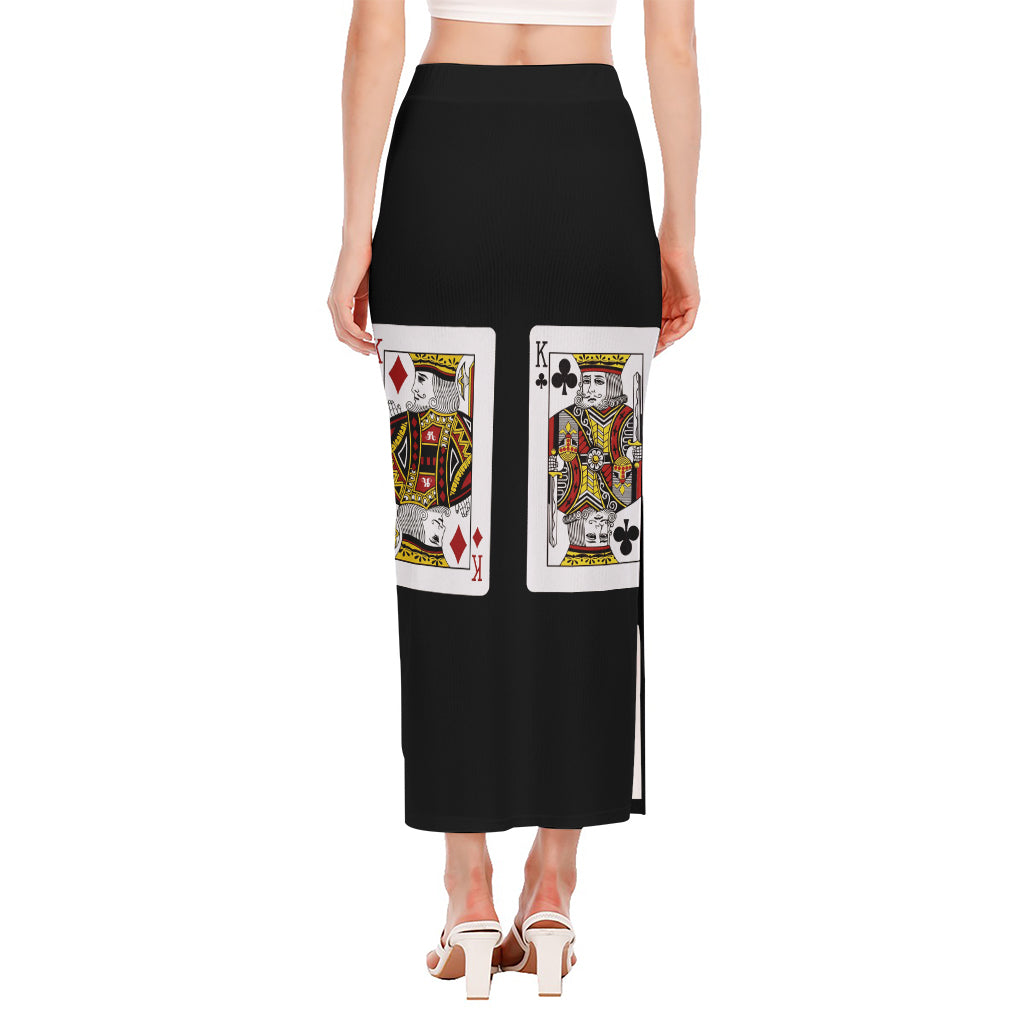 Four Kings Playing Cards Print Side Slit Maxi Skirt
