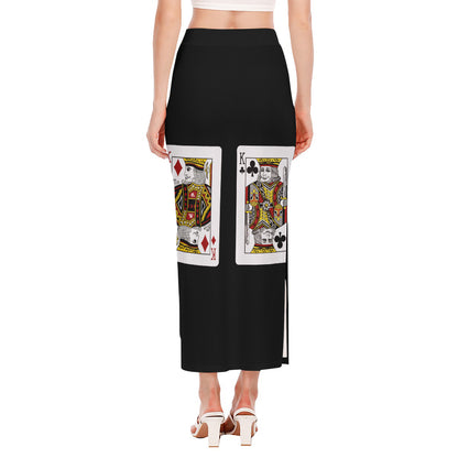 Four Kings Playing Cards Print Side Slit Maxi Skirt