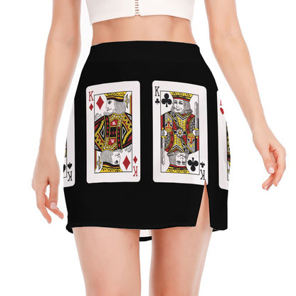 Four Kings Playing Cards Print Side Slit Mini Skirt