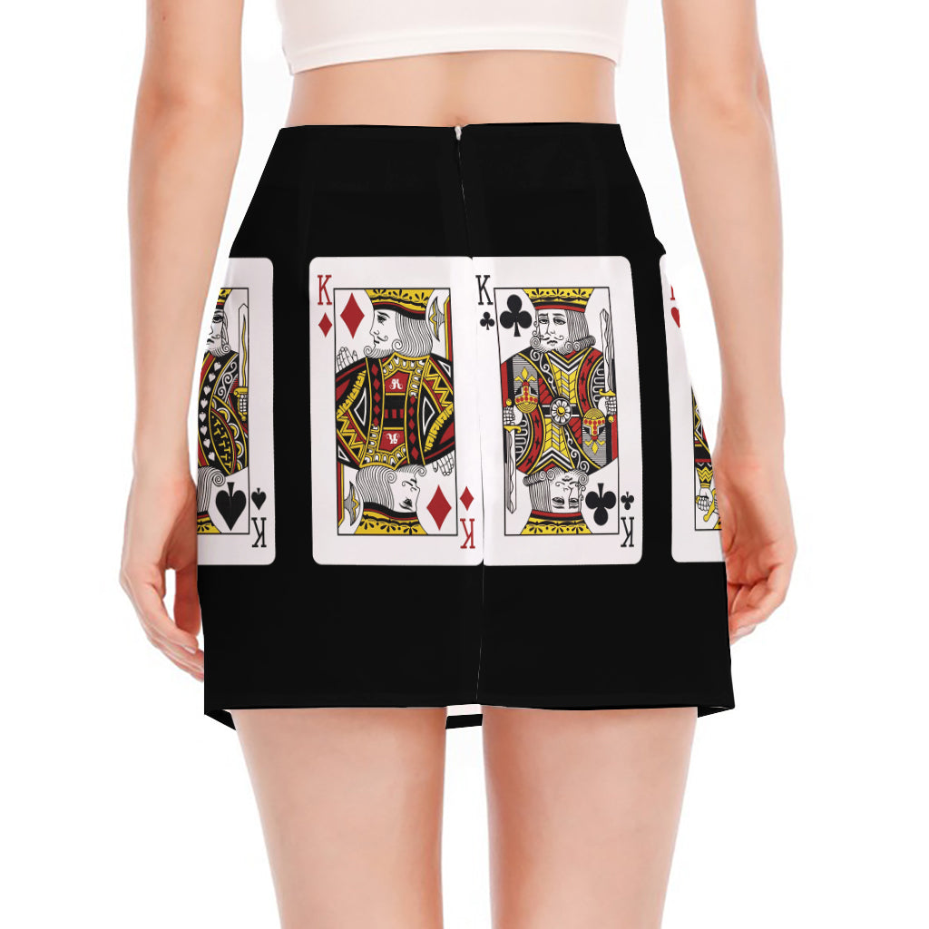 Four Kings Playing Cards Print Side Slit Mini Skirt