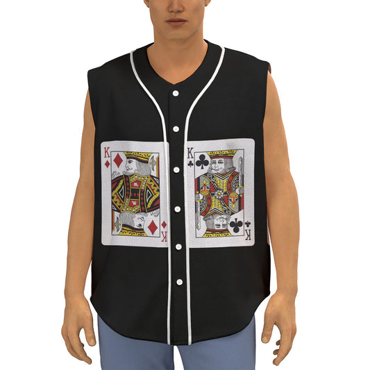 Four Kings Playing Cards Print Sleeveless Baseball Jersey