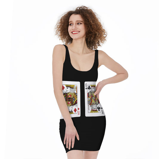 Four Kings Playing Cards Print Sleeveless Bodycon Dress