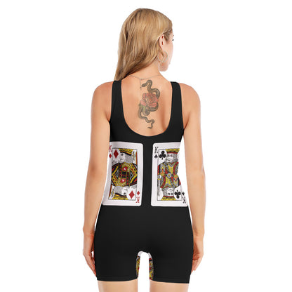 Four Kings Playing Cards Print Sleeveless One Piece Swimsuit