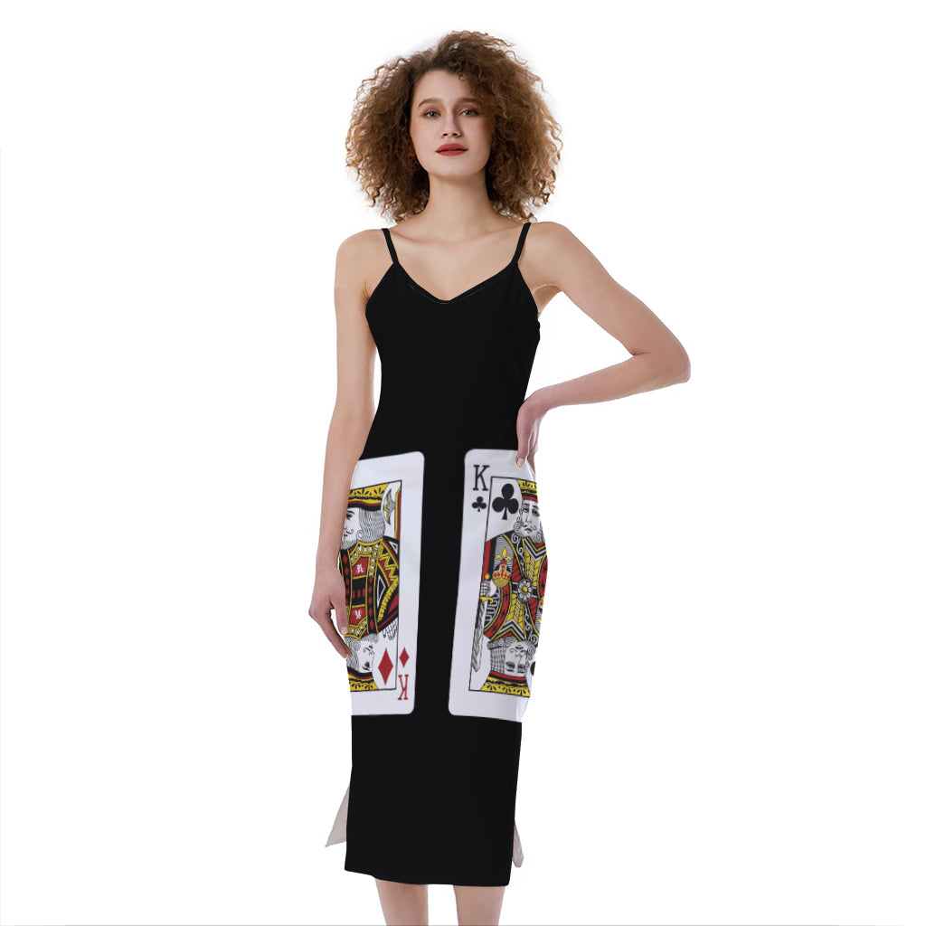 Four Kings Playing Cards Print Slim Fit Midi Cami Dress