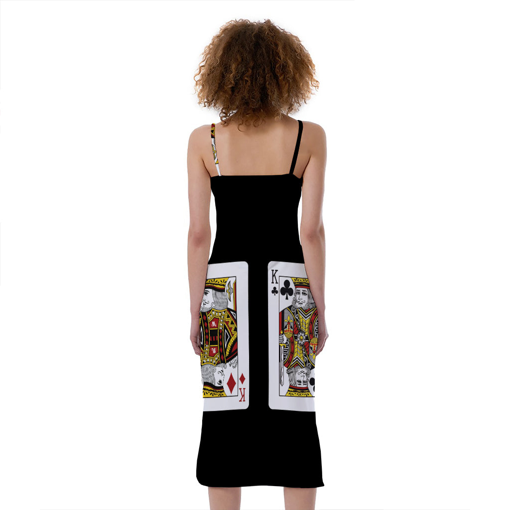 Four Kings Playing Cards Print Slim Fit Midi Cami Dress