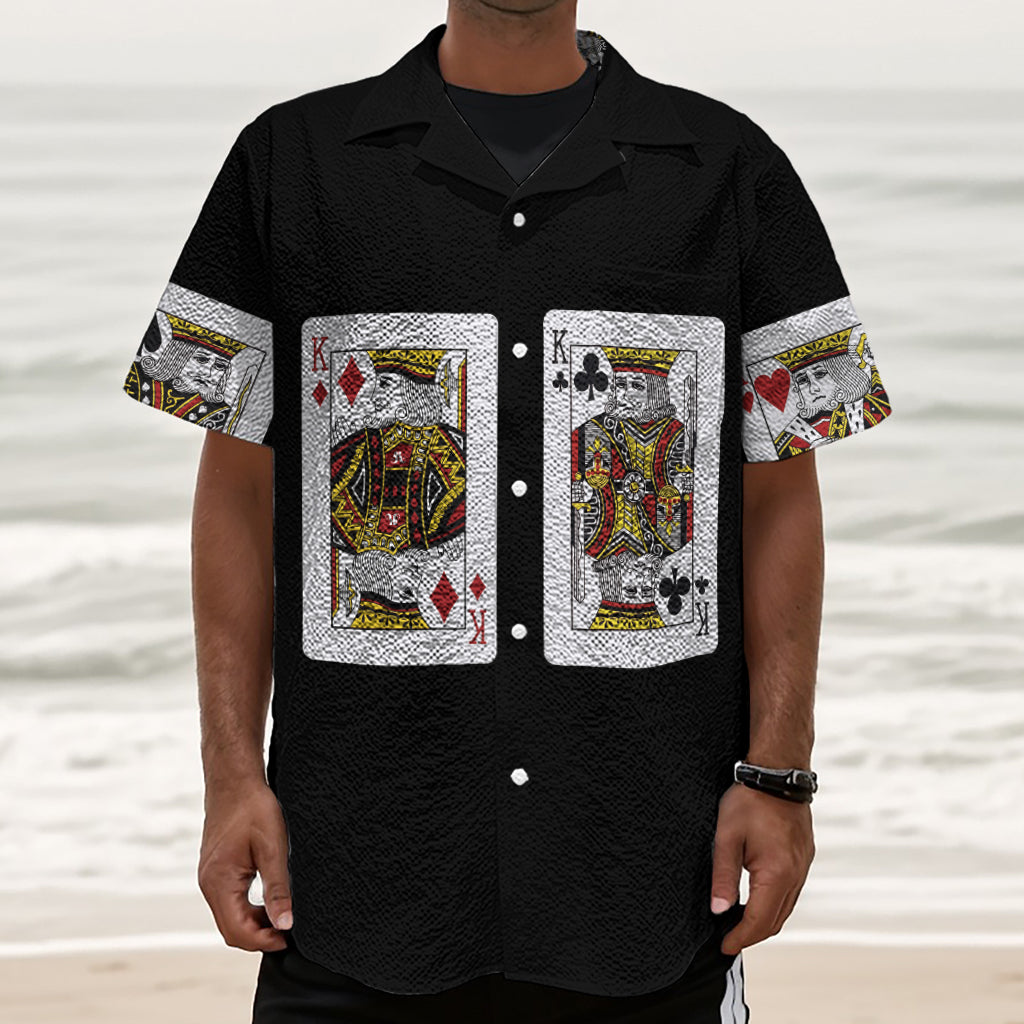 Four Kings Playing Cards Print Textured Short Sleeve Shirt