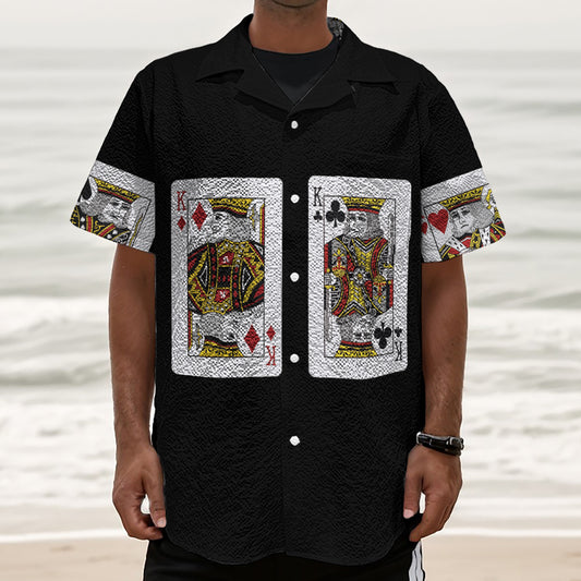 Four Kings Playing Cards Print Textured Short Sleeve Shirt