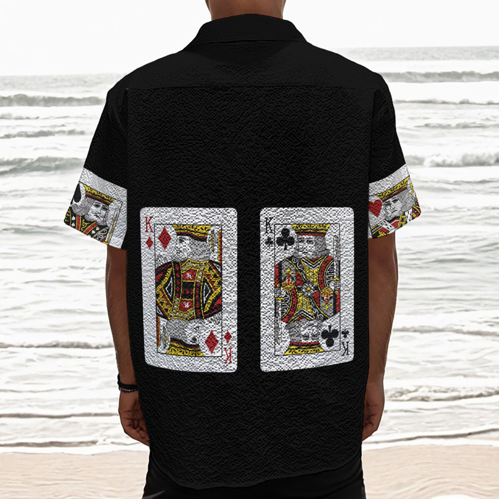Four Kings Playing Cards Print Textured Short Sleeve Shirt