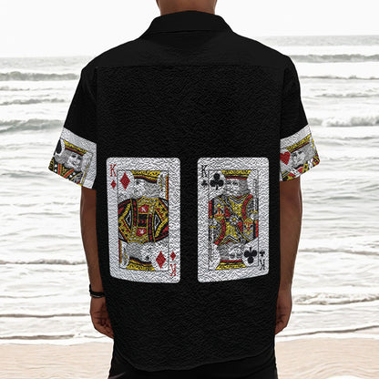 Four Kings Playing Cards Print Textured Short Sleeve Shirt
