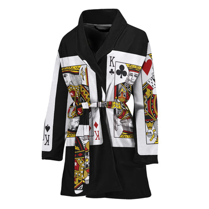 Four Kings Playing Cards Print Women's Bathrobe