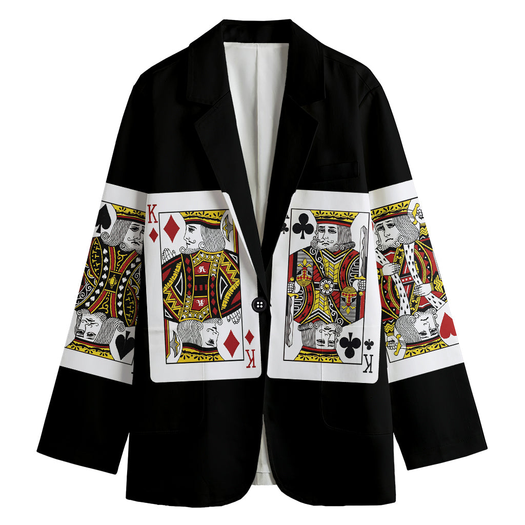 Four Kings Playing Cards Print Women's Cotton Blazer