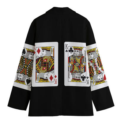 Four Kings Playing Cards Print Women's Cotton Blazer