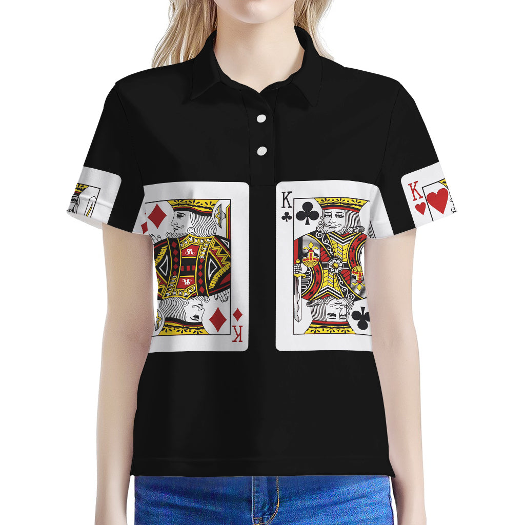 Four Kings Playing Cards Print Women's Polo Shirt