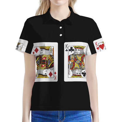 Four Kings Playing Cards Print Women's Polo Shirt