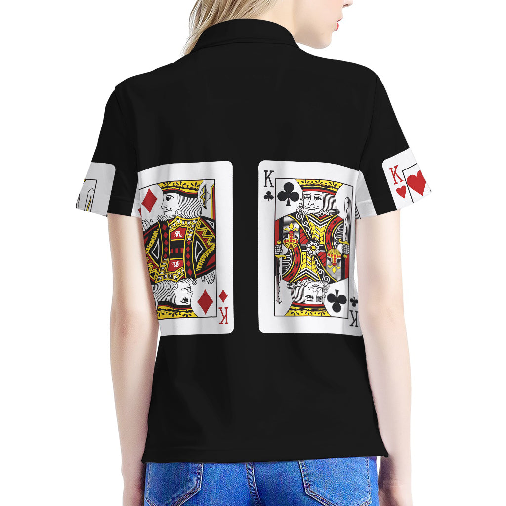Four Kings Playing Cards Print Women's Polo Shirt