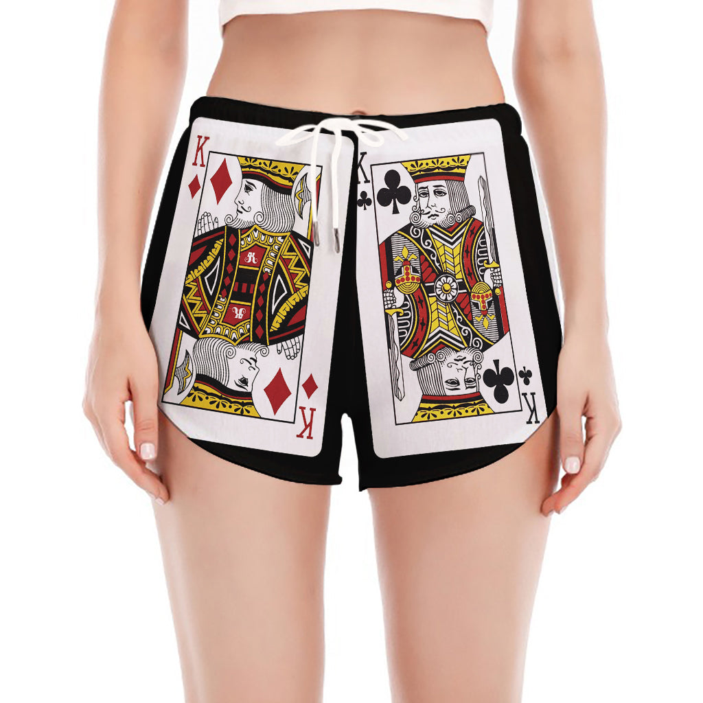 Four Kings Playing Cards Print Women's Split Running Shorts
