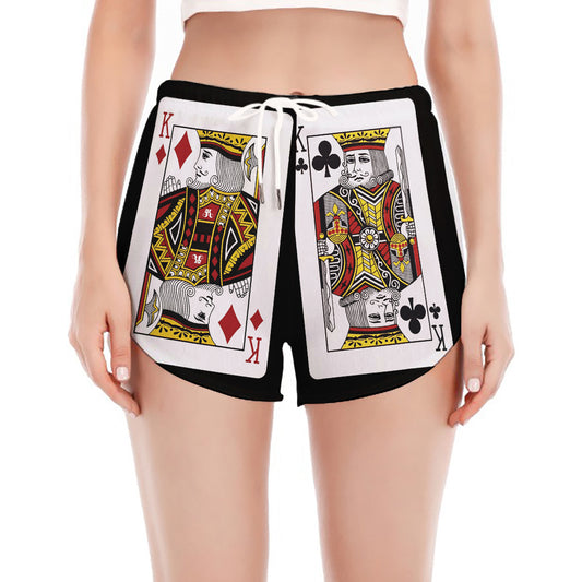 Four Kings Playing Cards Print Women's Split Running Shorts