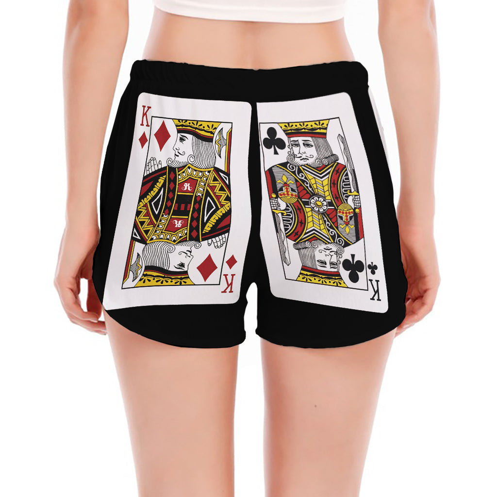 Four Kings Playing Cards Print Women's Split Running Shorts