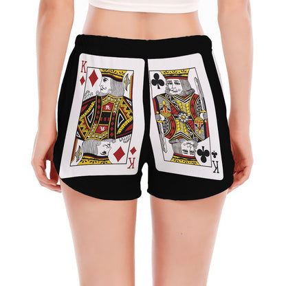 Four Kings Playing Cards Print Women's Split Running Shorts