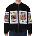 Four Kings Playing Cards Print Zip Sleeve Bomber Jacket